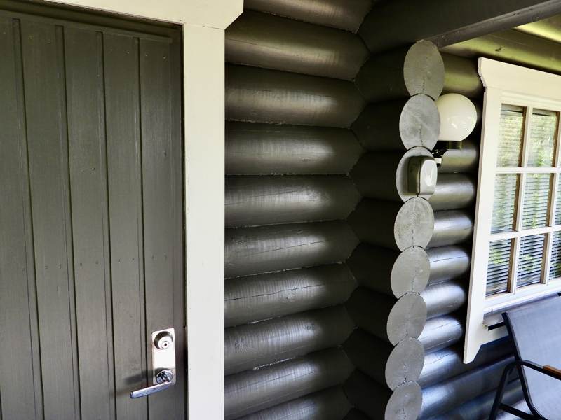 Entrance door and wooden cottage walls.